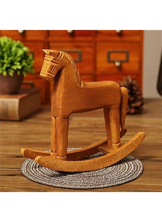 Wooden Rocking Horse Table Decoration, 18.5X 6X 18cm Safe and Sturdy Pine Rocking Horse Decor for Decorating Bedside Tables, Bookshelves, Windowsills