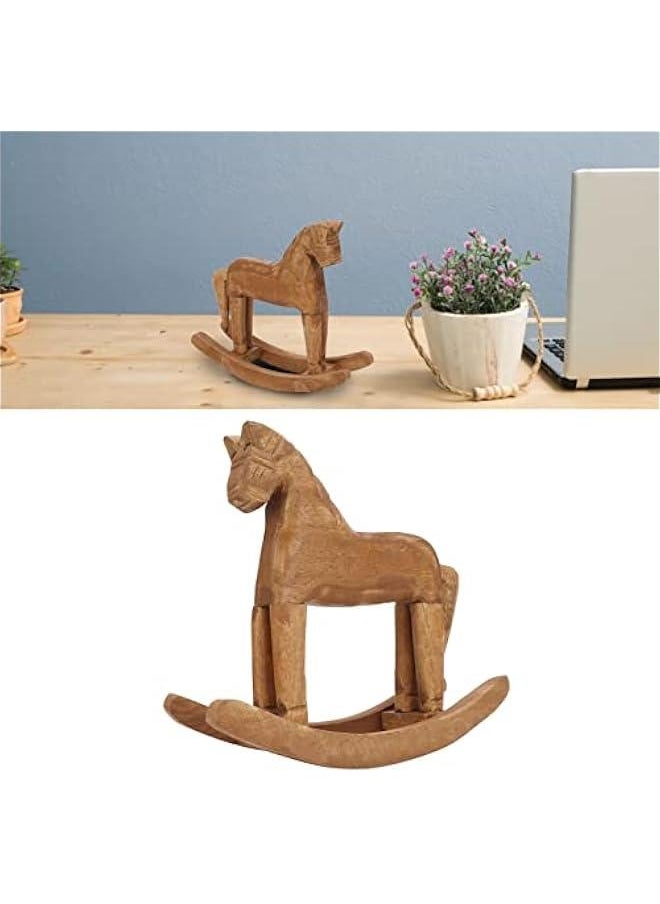 Wooden Rocking Horse Table Decoration, 18.5X 6X 18cm Safe and Sturdy Pine Rocking Horse Decor for Decorating Bedside Tables, Bookshelves, Windowsills