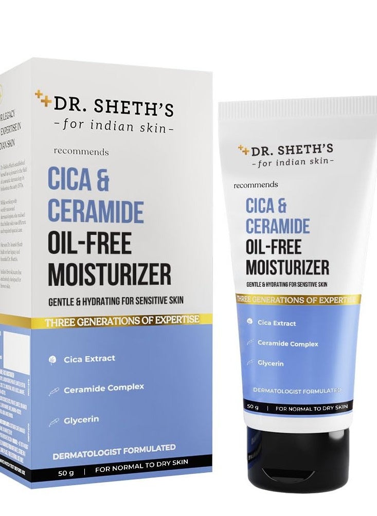 Dr. Sheth's Cica & Ceramide Oil-Free Moisturizer | Barrier Repairing & Hydrating | Lightweight Moisturiser |For Men & Women | 50g