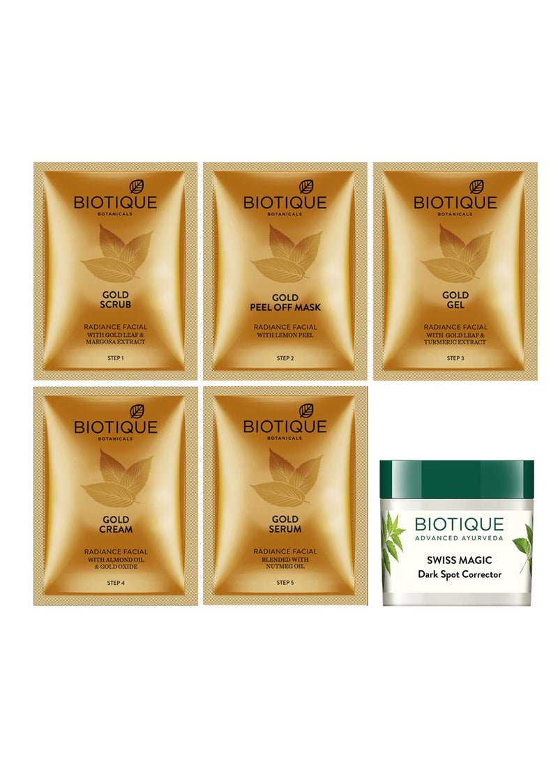 Biotique Gold Radiant Skin Youth Facial| 6-Step Facial Kit for Radiant Skin| Ayurvedic and Organically Pure| 100% Botanical Extracts| Suitable for All Skin Types | 65gm