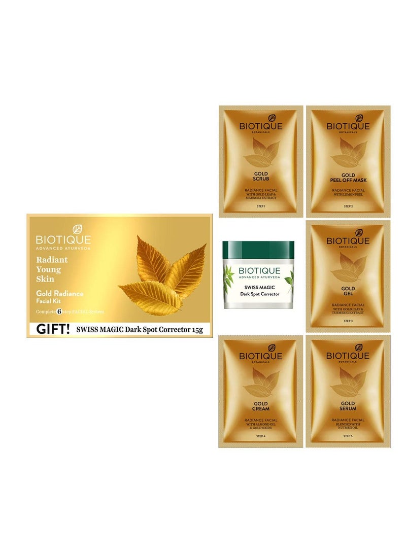 Biotique Gold Radiant Skin Youth Facial| 6-Step Facial Kit for Radiant Skin| Ayurvedic and Organically Pure| 100% Botanical Extracts| Suitable for All Skin Types | 65gm