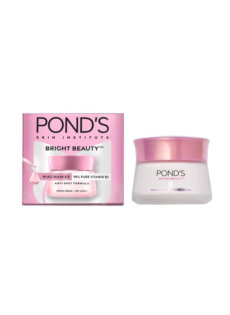 Pond's Bright Beauty Anti-Spot Serum Cream with Niacinamide and SPF 15 PA++, Fades Dark Spots and Reveals Bright Skin, 50g