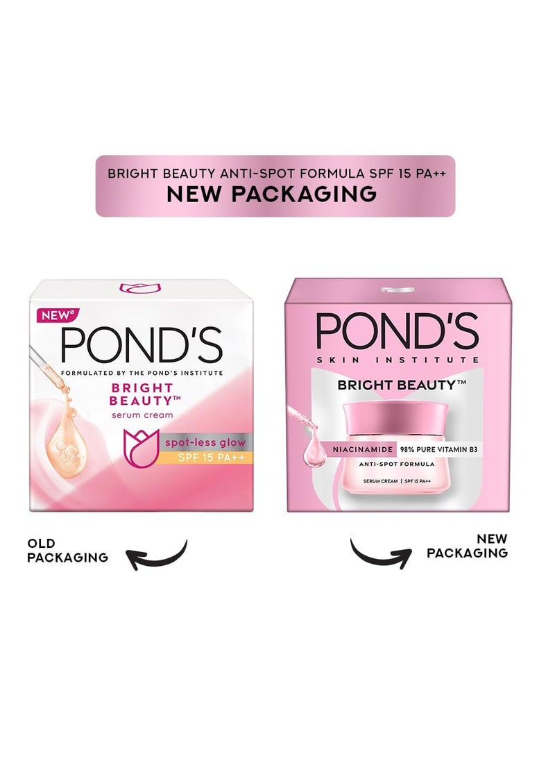 Pond's Bright Beauty Anti-Spot Serum Cream with Niacinamide and SPF 15 PA++, Fades Dark Spots and Reveals Bright Skin, 50g