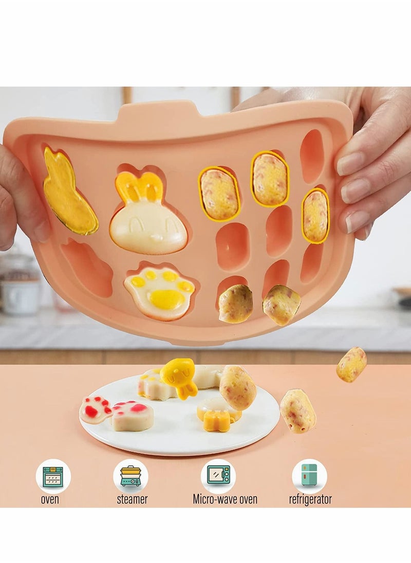 Food Tray Mold, Silicone Food Molds, Freezer Tray for Making Breastmilk Ice Pop, Homemade Kids Food Baking Tray for Sausage, 3 Different Shape Food Storage Container Food Mold with Lid