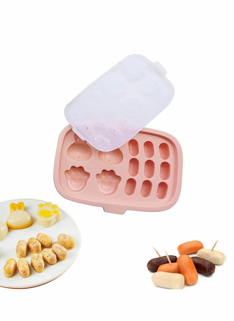 Food Tray Mold, Silicone Food Molds, Freezer Tray for Making Breastmilk Ice Pop, Homemade Kids Food Baking Tray for Sausage, 3 Different Shape Food Storage Container Food Mold with Lid