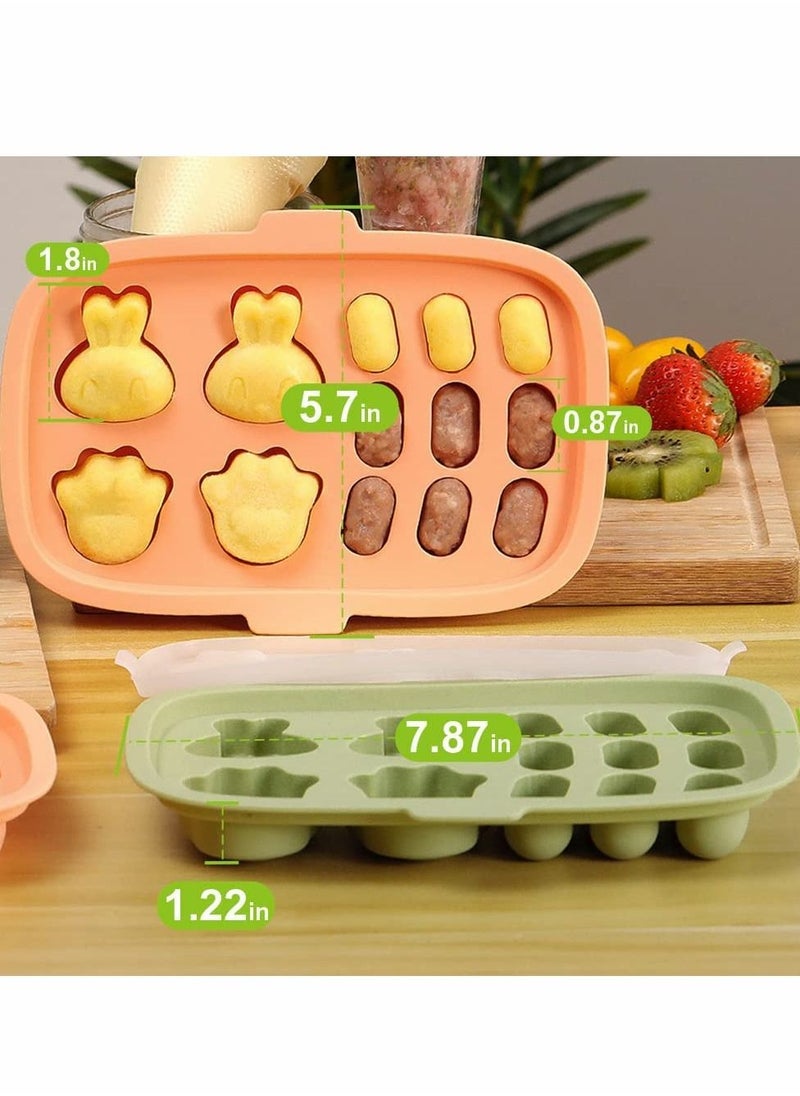 Food Tray Mold, Silicone Food Molds, Freezer Tray for Making Breastmilk Ice Pop, Homemade Kids Food Baking Tray for Sausage, 3 Different Shape Food Storage Container Food Mold with Lid