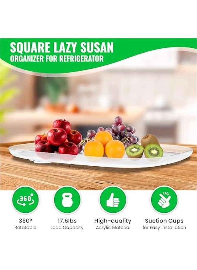 Lazy Susan Turntable Organizer for Fridge, Refrigerator, Rectangle Lazy Susan Spice Rack for Cabinet, Pantry, Countertop, Vanity, Fridge Organization and Storage, Clear