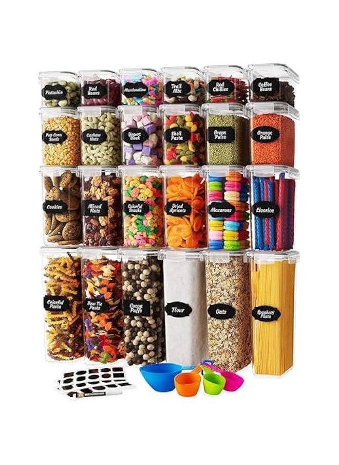 24 Pack Airtight Food Storage Containers with Lids, Kitchen and Pantry Organization and Storage, BPA Free Kitchen Storage Containers for Spaghetti, Sugar,Cereal, Rice, Flour & Oats