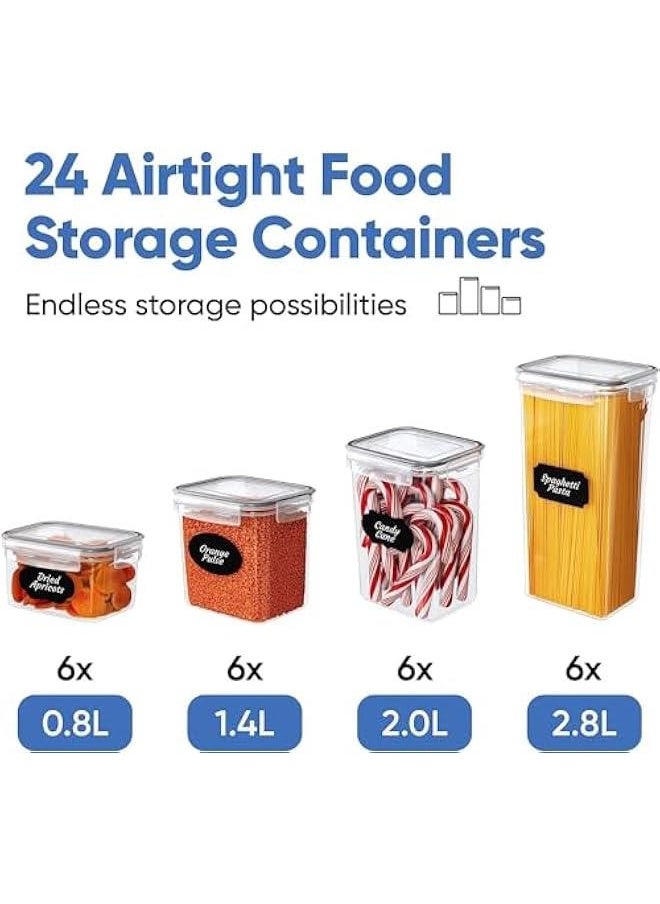 24 Pack Airtight Food Storage Containers with Lids, Kitchen and Pantry Organization and Storage, BPA Free Kitchen Storage Containers for Spaghetti, Sugar,Cereal, Rice, Flour & Oats