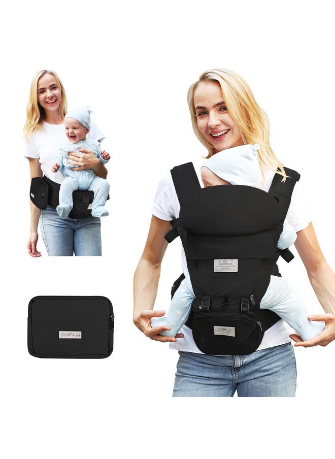 Baby Carrier Newborn To Toddler, Safety-Certified Baby Carrier With Hip Seat, Ergonomic 6-In-1 Baby Carrier With Head Support, Adjustable & Removable Baby Holder For All Seasons, Black