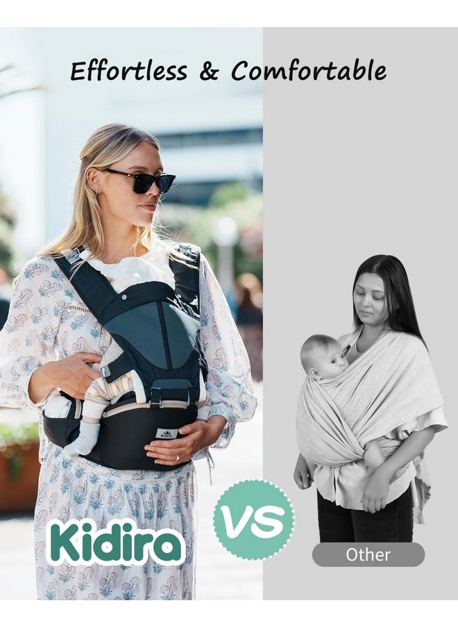 Arrier, Kidira 6-In-1 Ergonomic Baby Carrier Newborn To Toddler For 7-50Lbs, Front & Back Baby Carriers With Hip Seat For Dad Mom, Adjustable Mesh Infant Carrier With Hood All Season (Black)