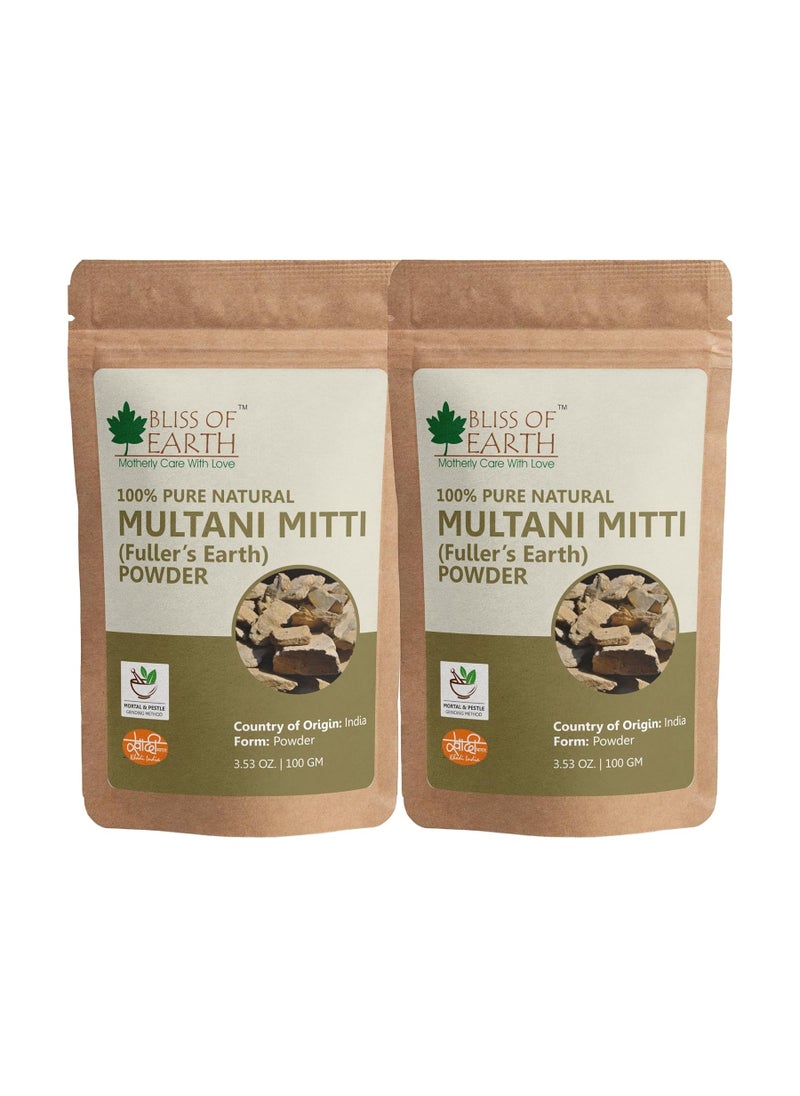 100% Pure Multani Mitti Powder | Fuller's Earth Powder | 100GM | Great For Hair, Face, Skin Pack of 2