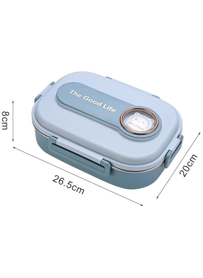 Stainless Steel Lunch Box for Kid School, Insulated Bento Lunch Box, 4 Compartment Divided Lunch Containers with Lids, Leakproof | BFA Free | Dishwasher Safe (Bear Blue)