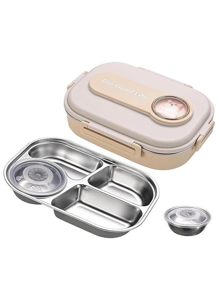 Stainless Steel Lunch Box for Kid School, Insulated Bento Lunch Box, 4 Compartment Divided Lunch Containers with Lids, Leakproof | BFA Free | Dishwasher Safe (Dog Beige)