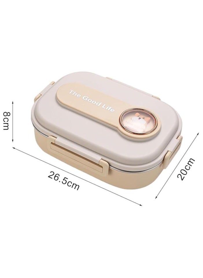 Stainless Steel Lunch Box for Kid School, Insulated Bento Lunch Box, 4 Compartment Divided Lunch Containers with Lids, Leakproof | BFA Free | Dishwasher Safe (Dog Beige)