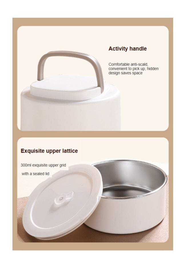 304 stainless steel, food storage box, lunch box, suitable for office work, can be heated in a microwave, portable and convenient for breakfast and lunch, multifunctional, clean, beautiful, hygienic, washable, airtight, no smell - beige + thermal bag + folding spoon