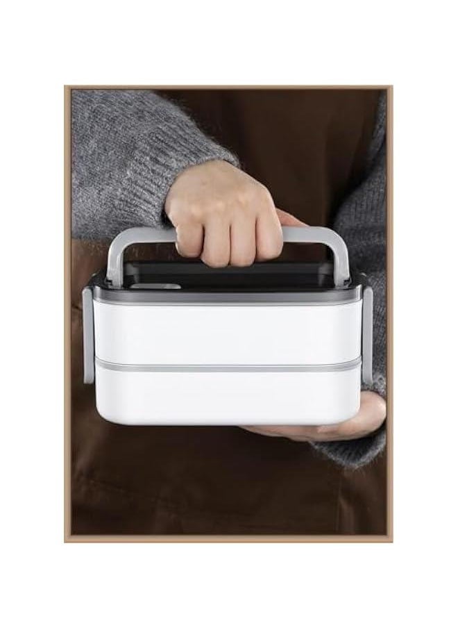 Adult Lunch Box, Leakproof 2 Layer Bento Box with Detachable Divider, BPA Free Box with Utensils, Microwave Safe Meal Prep Container