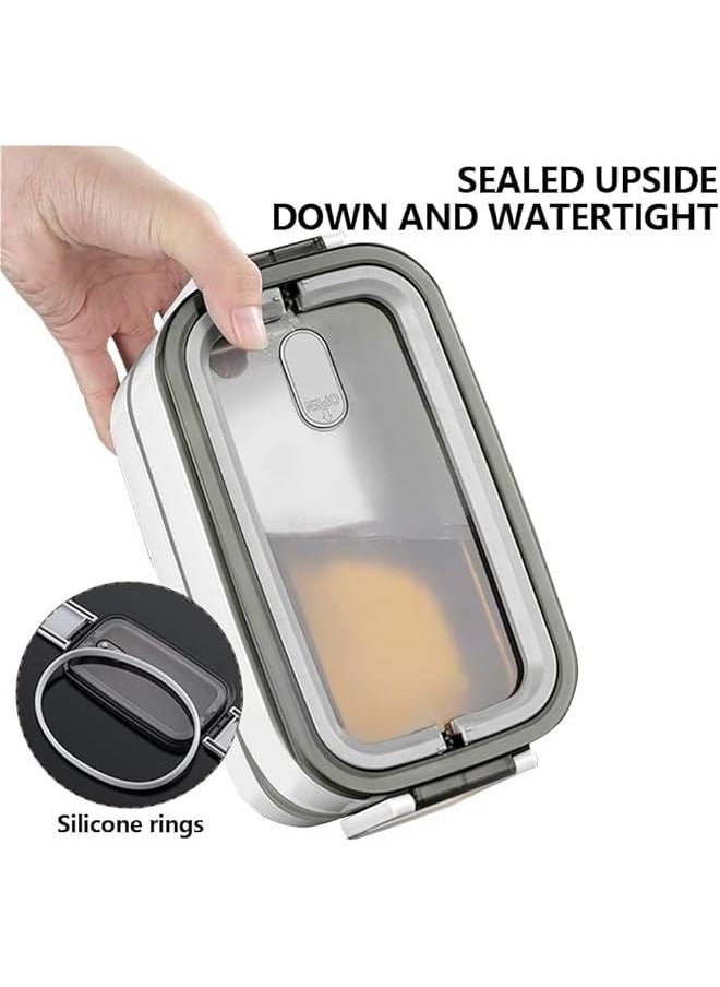 Adult Lunch Box, Leakproof 2 Layer Bento Box with Detachable Divider, BPA Free Box with Utensils, Microwave Safe Meal Prep Container