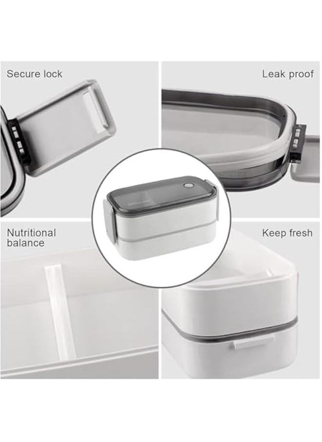 Adult Lunch Box, Leakproof 2 Layer Bento Box with Detachable Divider, BPA Free Box with Utensils, Microwave Safe Meal Prep Container