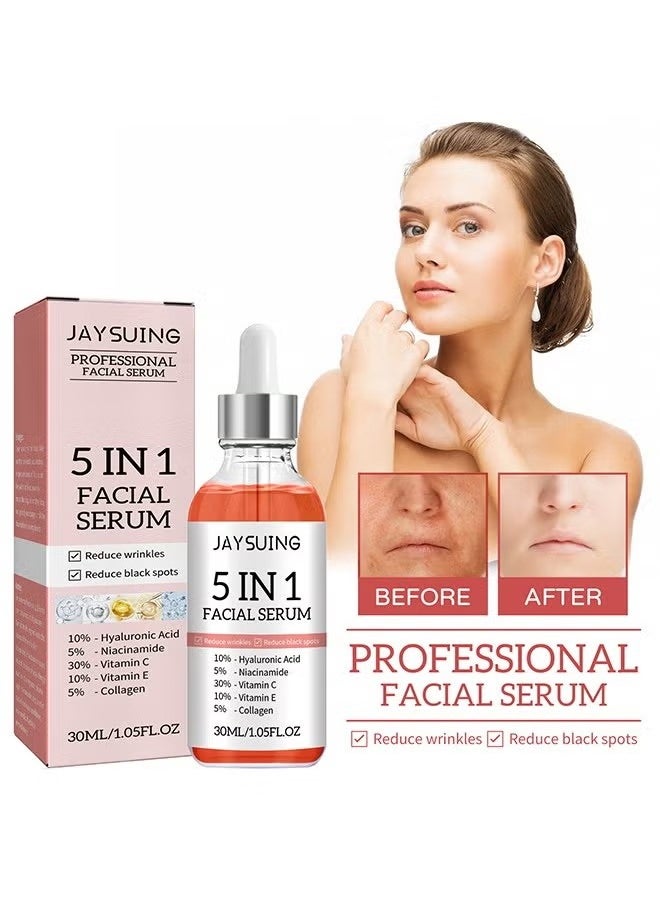 5 In 1 Facial Serum,With Hyaluronic, Acid Niacinamide,Vitarmin C and E, Collagen, For Moisturizing Brightening Face Serum Anti-Aging Facial Serum For Dark Spots, Fine Lines And Wrinkles Smooth Skin