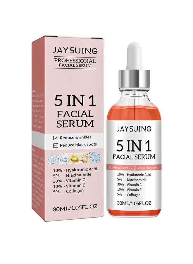 5 In 1 Facial Serum,With Hyaluronic, Acid Niacinamide,Vitarmin C and E, Collagen, For Moisturizing Brightening Face Serum Anti-Aging Facial Serum For Dark Spots, Fine Lines And Wrinkles Smooth Skin