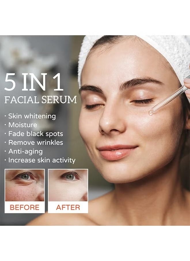 5 In 1 Facial Serum,With Hyaluronic, Acid Niacinamide,Vitarmin C and E, Collagen, For Moisturizing Brightening Face Serum Anti-Aging Facial Serum For Dark Spots, Fine Lines And Wrinkles Smooth Skin