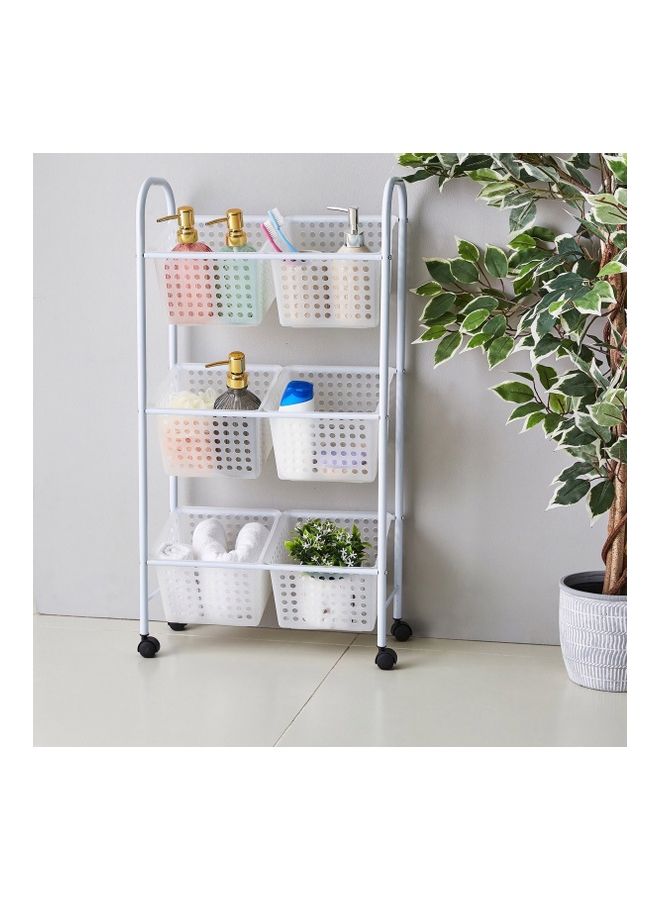 3 Tier Aspen Rolling Storage Cart With 6-Baskets Set White 42x19x75cm