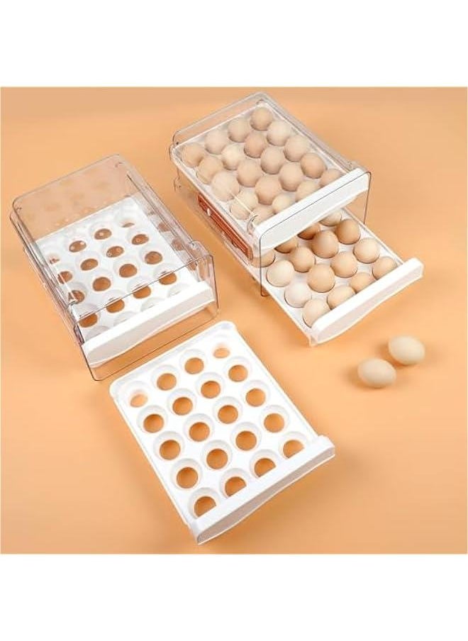 Egg Holder with Time Scale for Refrigerator, 40 Grid Large Capacity Clear Plastic Egg Storage Container, Two Layers Drawer Type Egg Storage Rack