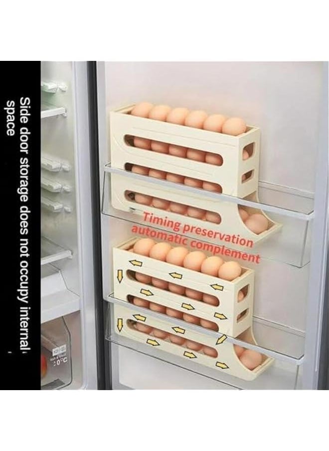 Durku 2 Pcs Egg Holder for Fridge, 4-Layer Automatic Egg Rolling Dispenser, Holds 30 Eggs Simultaneously, Space Saving Egg Tray for Refrigerator, Works In The Kitchen, Cabinets (Grey-2pcs)