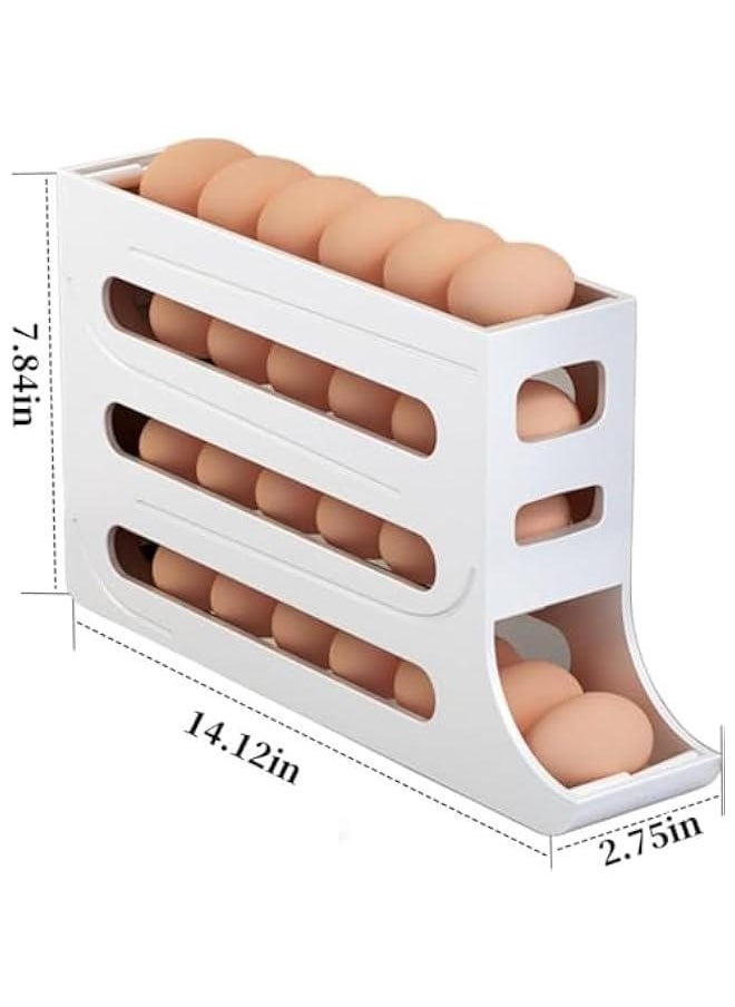 Durku 2 Pcs Egg Holder for Fridge, 4-Layer Automatic Egg Rolling Dispenser, Holds 30 Eggs Simultaneously, Space Saving Egg Tray for Refrigerator, Works In The Kitchen, Cabinets (Grey-2pcs)