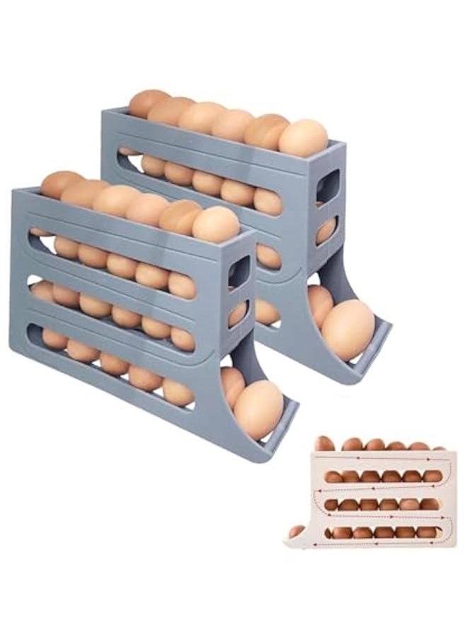 Durku 2 Pcs Egg Holder for Fridge, 4-Layer Automatic Egg Rolling Dispenser, Holds 30 Eggs Simultaneously, Space Saving Egg Tray for Refrigerator, Works In The Kitchen, Cabinets (Grey-2pcs)