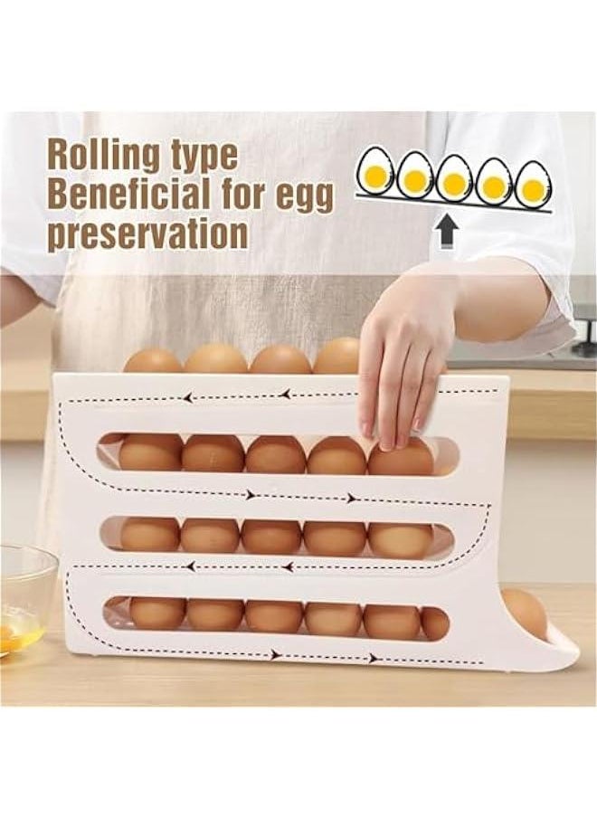 Durku 2 Pcs Egg Holder for Fridge, 4-Layer Automatic Egg Rolling Dispenser, Holds 30 Eggs Simultaneously, Space Saving Egg Tray for Refrigerator, Works In The Kitchen, Cabinets (Grey-2pcs)