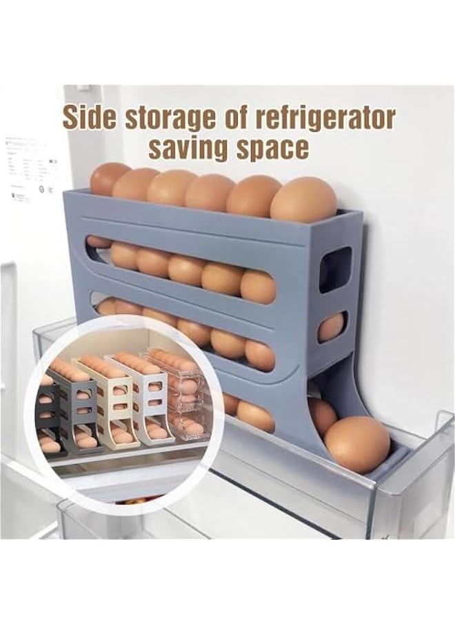 Durku 2 Pcs Egg Holder for Fridge, 4-Layer Automatic Egg Rolling Dispenser, Holds 30 Eggs Simultaneously, Space Saving Egg Tray for Refrigerator, Works In The Kitchen, Cabinets (Grey-2pcs)