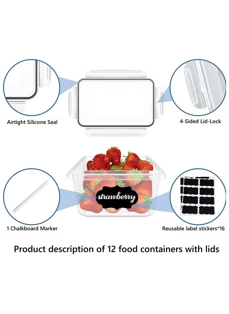 12 PCS Food Storage Containers with Locking Lids Airtight Kitchen Organizer Fridge Organizers and Storage Food Container Storage Box with Lid Ideal for Meal Prep and Food Freshness