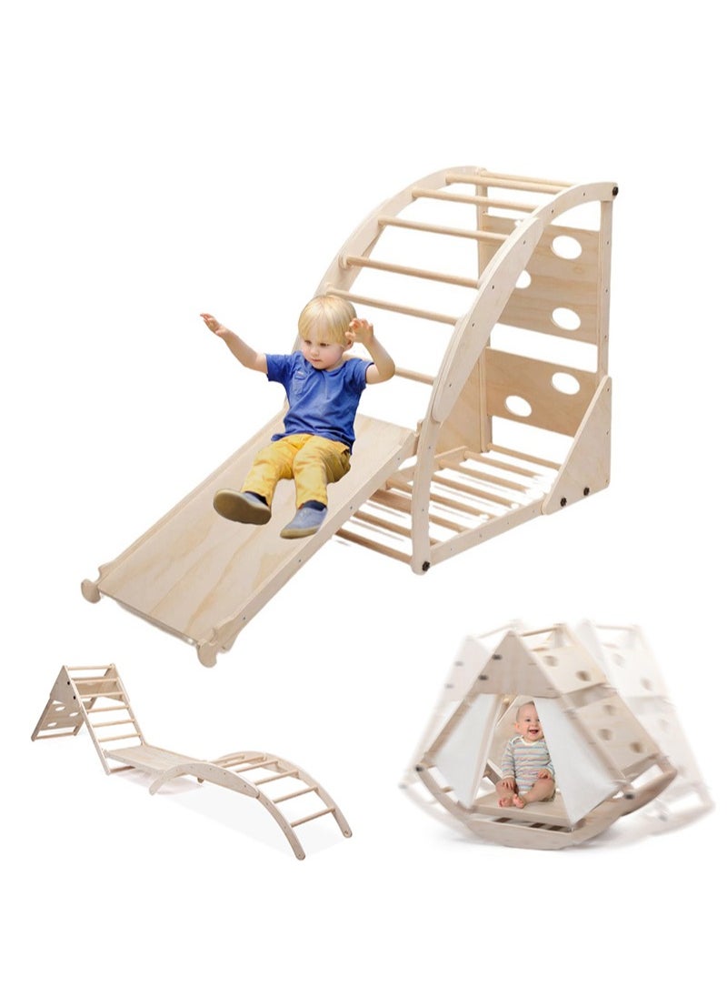 8 in 1 Large Children Entertainment Climbing Toys Triangle Set with Slide Arch Climbing Rocker Montessori Children Climbing Toys Children Indoor Playground Jungle Gym Training