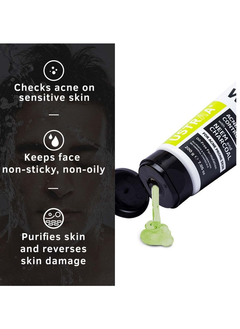 Ustraa Face Wash Acne Control With Neem Charcoal Face Wash 200g Oil Control Prevents Acne