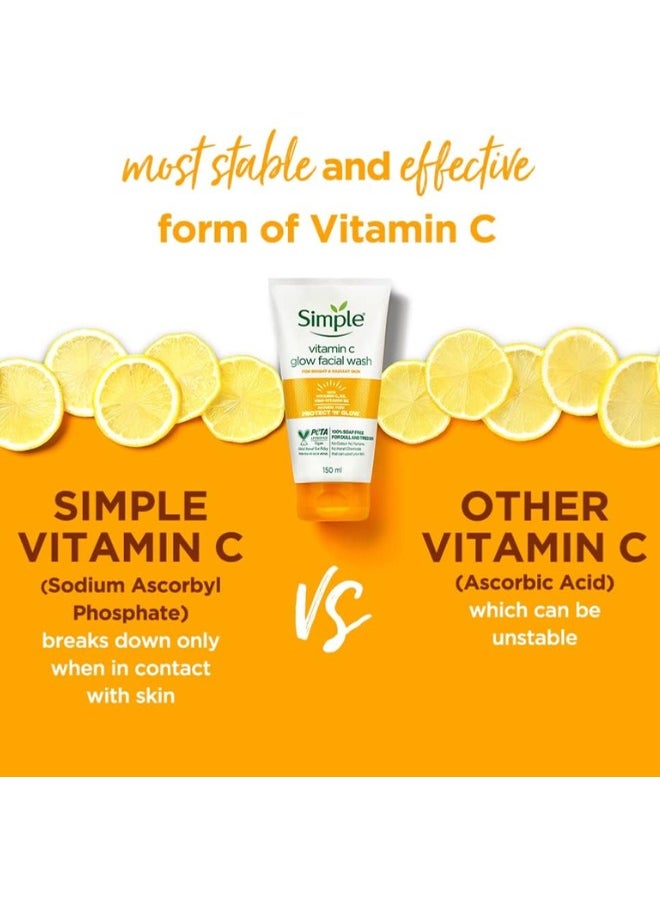 Simple Vitamin C Glow Face Wash for sensitive, dry & oily skin | 100% soap-free gentle cleanser for women & men Pack of 2