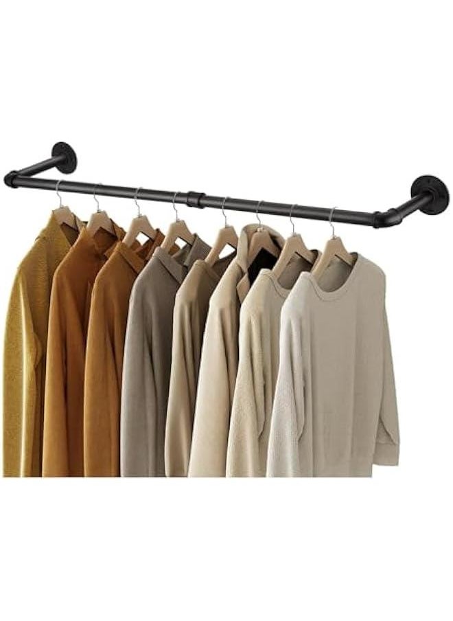 Clothes Rack, 36.4 Inch Industrial Pipe Wall Mounted Garment Rack, Space-Saving, Heavy Duty Detachable Garment Bar, Multi-Purpose Hanging Rod for Closet 2 Base