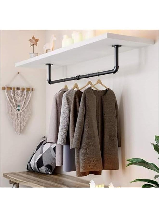 Clothes Rack, 41.7 Inch Industrial Pipe Wall Mounted Garment Rack, Space-Saving, Heavy Duty Detachable Garment Bar, Multi-Purpose Hanging Rod for Closet 2 Base