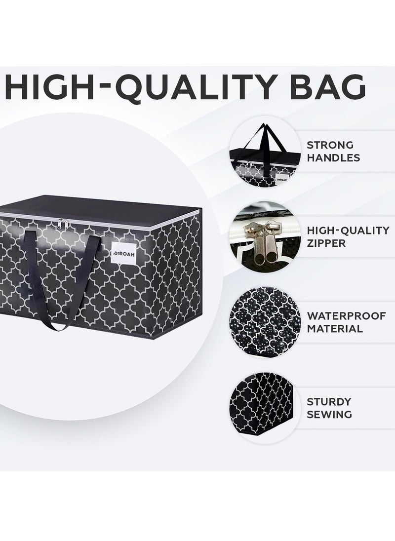 73*37*37cm 2 PCS Large Moving Bag 100L with Zippers & Straps Handles, Foldable Heavy-Duty Big Storage Bag Box Capacity Foldable Totes for Space Saving for Clothing Pillow Blanket Toys