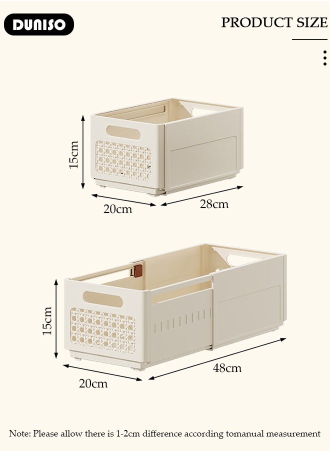 2 Pack Retractable Storage Box, Adjustable Expandable Storage Box,Stackable Plastic Drawer Storage Box,Multifunctional Organizer and Storage Bins , for Kitchen,Refrigerator,Cabinets,Wardrobes,Bathroom,Office