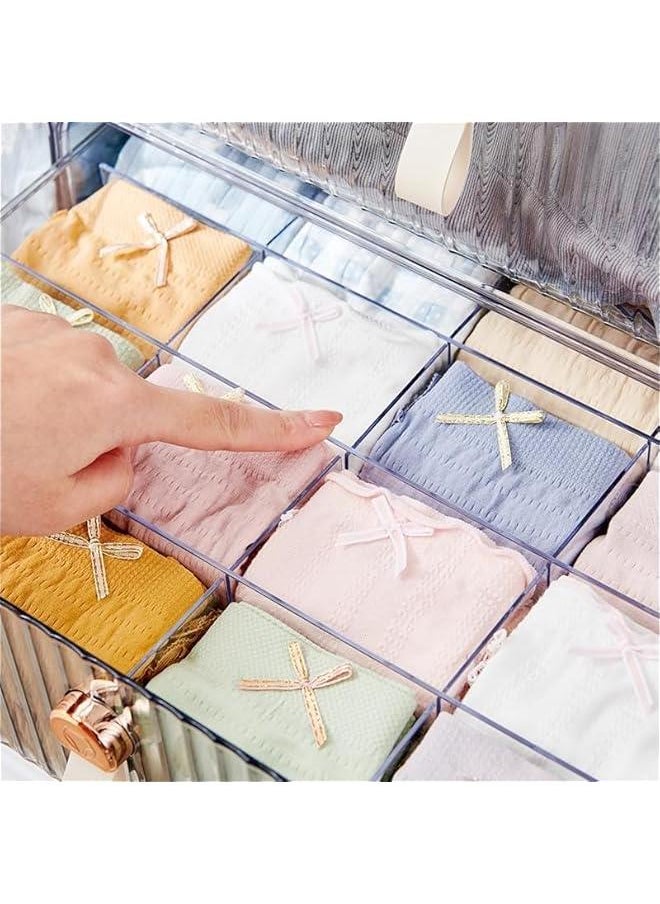Clear Acrylic Divided Socks & Underwear Organzier Box for Closet, Stackable Baby Clothes Organizer Bins with Removable Adjustable Dividers for Wardrobe/Countertop, 16 Cell