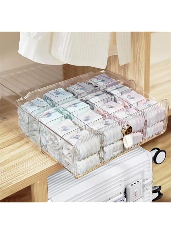 Clear Acrylic Divided Socks & Underwear Organzier Box for Closet, Stackable Baby Clothes Organizer Bins with Removable Adjustable Dividers for Wardrobe/Countertop, 16 Cell