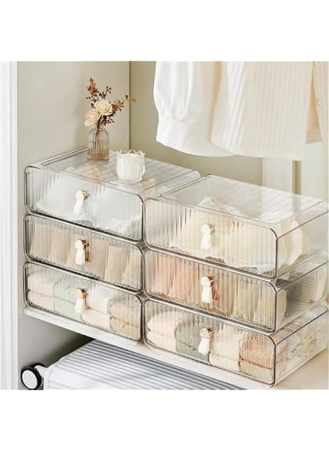 Clear Acrylic Divided Socks & Underwear Organzier Box for Closet, Stackable Baby Clothes Organizer Bins with Removable Adjustable Dividers for Wardrobe/Countertop, 16 Cell