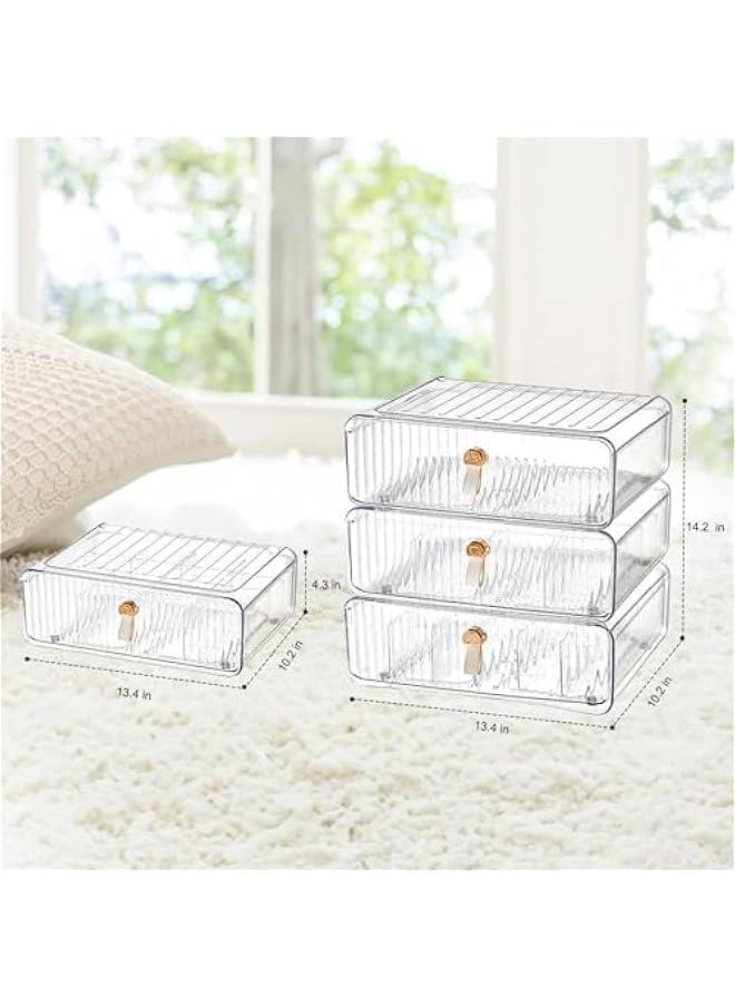Clear Acrylic Divided Socks & Underwear Organzier Box for Closet, Stackable Baby Clothes Organizer Bins with Removable Adjustable Dividers for Wardrobe/Countertop, 16 Cell