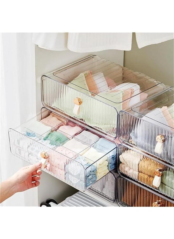 Clear Acrylic Divided Socks & Underwear Organzier Box for Closet, Stackable Baby Clothes Organizer Bins with Removable Adjustable Dividers for Wardrobe/Countertop, 16 Cell
