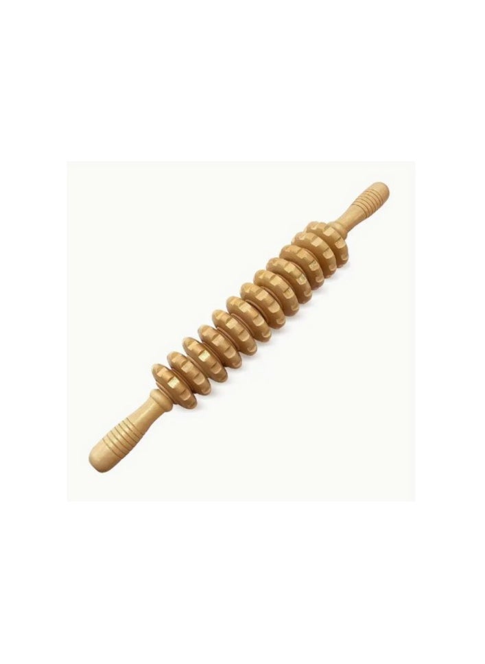 12-Wheel Wooden Massage Roller Stick - Manual Trigger Point Massager for Myofascial Release, Deep Tissue, Muscle Relief - Non-Slip Handle, Strong Iron Core, Chemical-Free Material for Relaxation and Cellulite Reduction