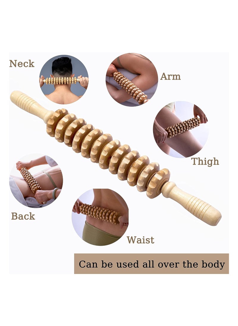 Wooden Massager Handheld Roller Trigger Point Massager Stick for Fascia, Cellulite, Muscle & Abdomen, Body Therapy Massager, Muscle Belly Relief Tool
