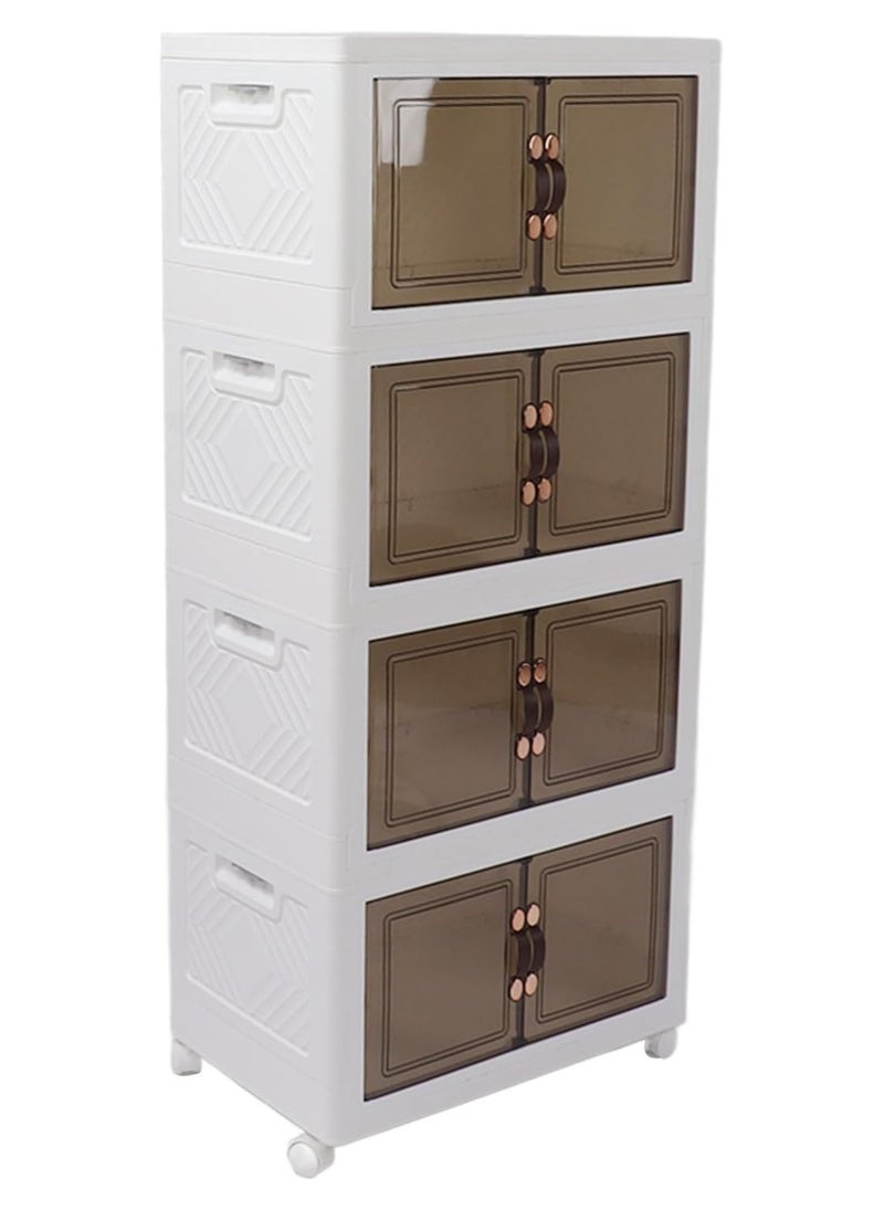 Stackable Plastic Shoe Cabinet Storage Boxes with Magnetic Doors and Wheels Collapsible Foldable Organizer Container Bins Multi-Purpose Rack for Shoes Clothes Toys Snacks Tools Durable Space Saving Design for Bedroom Bathroom Kitchen Study Room Office Living Room Entryway Garage Wardrobe Closet