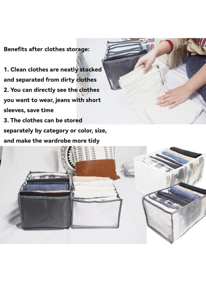 7 Grids Washable Wardrobe Clothes Organizer, 2PCS Foldable Visible Grid Storage Box with Multiple Layers, Storage Containers for Scarves, Leggings (Jeans Grid, 2White)